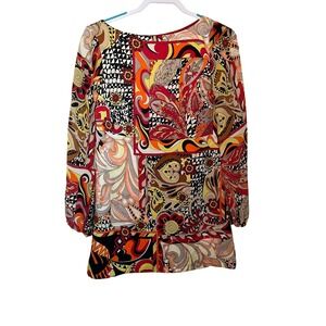 Vtg Single Dress 100% Silk Paisley Floral Shift Mini Dress Multi Color Size M